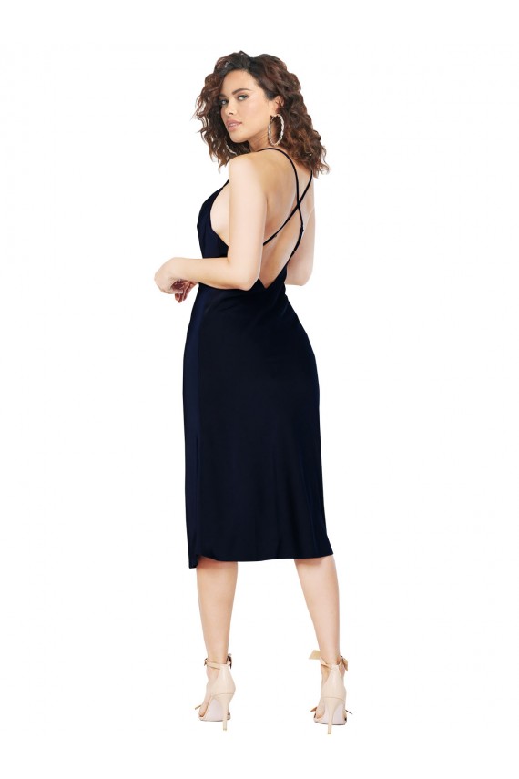 Cheap Short Midi Length Silky Satin Cocktail Prom Dress / Homecoming Dress with Cowl Neck and Cross Back Straps UK
