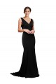 Cheap V-Neck Full Length Silky Satin Prom Dress with Soft Cowl Neck and Sweep Train UK