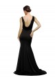 Cheap V-Neck Full Length Silky Satin Prom Dress with Soft Cowl Neck and Sweep Train UK