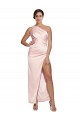 Cheap One Shoulder Full Length Long Silky Satin Prom Dress with Thigh Split UK