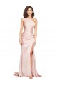 Cheap Full Length One Shoulder Long Silky Satin Prom Dress with High Split UK