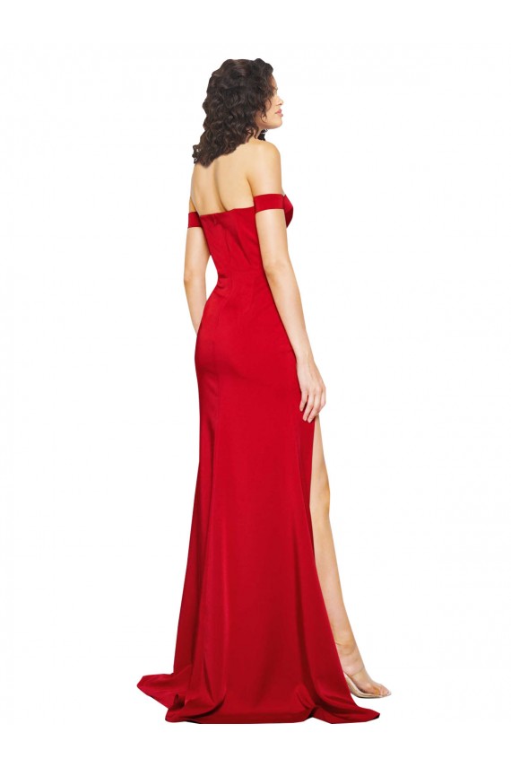 Cheap Off the Shoulder Sweetheart Bustier Style Silky Satin Prom Dress with Side Split UK