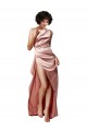 Cheap Low Back One Shoulder Full Length Silky Satin Prom Dress UK