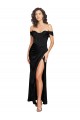 Cheap Fitted Sweetheart Neckline Silky Satin Prom Dress with Off the Shoulder Sleeves and High Slit UK