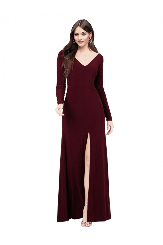 Cheap Long Sleeves Spandex Prom Dress with Front Slit UK