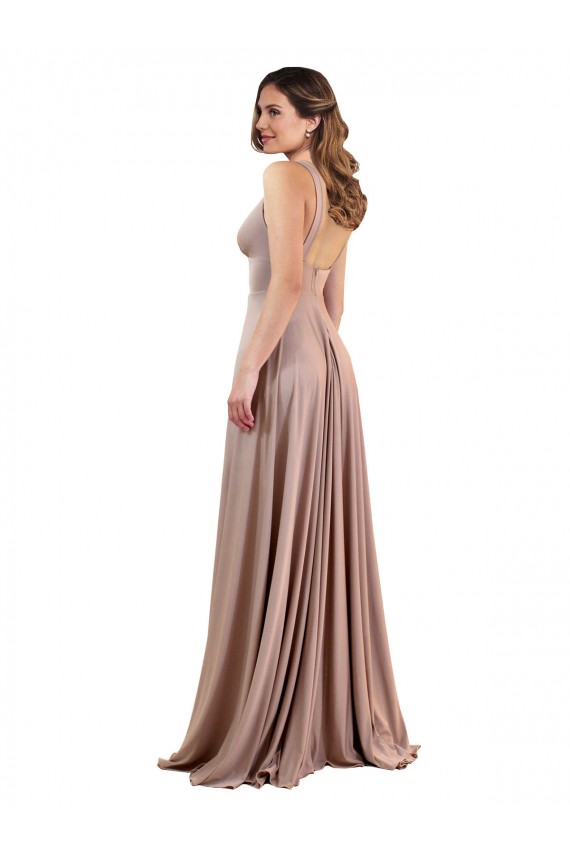 Cheap Long A-Line Plunge V-Neckline Spandex Prom Dress with Slit UK