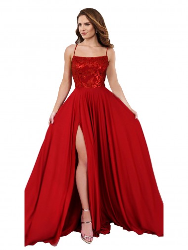 Cheap Lace Over Bodice Long Spandex Prom Dress with Slit UK