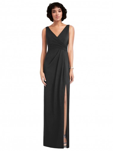 Cheap Draped Wrap Maxi Spandex Prom Dress with Front Slit UK