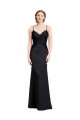 Cheap Long Chiffon Prom Dress with Lace Bodice and Curved V-Neckline UK