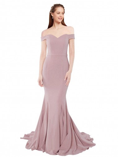 Cheap Off the Shoulder Mermaid Long Sweep Train Prom Dress UK