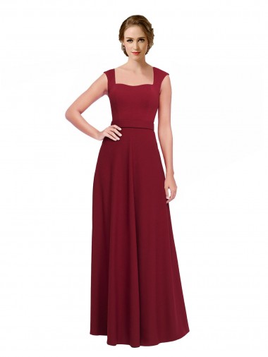 Cheap Square Neck Subtle Cap Sleeeves Crepe Prom Dress UK