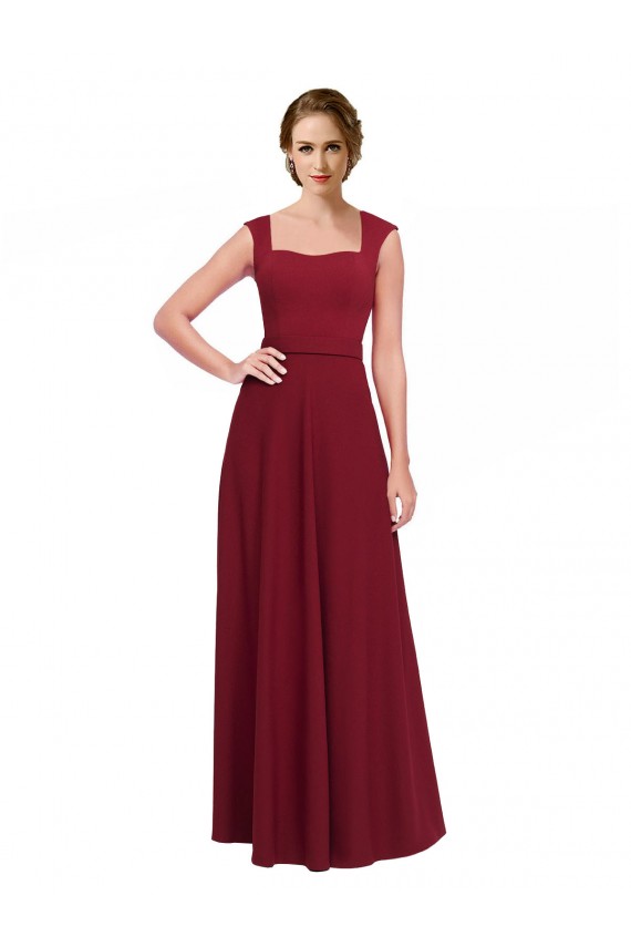 Cheap Square Neck Subtle Cap Sleeeves Crepe Prom Dress UK
