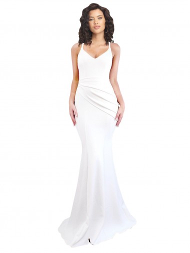 Cheap Fishtail Shape Spaghetti Straps Open Back Crepe Prom Dress with Ruffles UK
