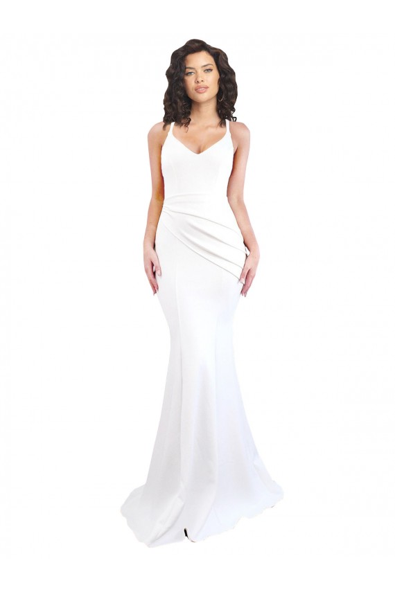 Cheap Fishtail Shape Spaghetti Straps Open Back Crepe Prom Dress with Ruffles UK