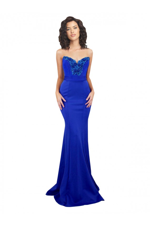 Cheap Sweetheart Flower Neckline High Neck Crepe Prom Dress UK