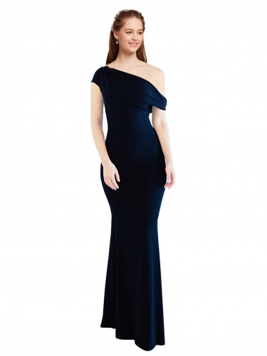 Cheap Draped Off the Shoulder Fitted Crepe Prom Dress UK