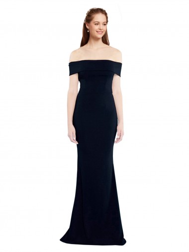Cheap Off the Shoulder Fitted Crepe Prom Dress with Back Cut Out UK