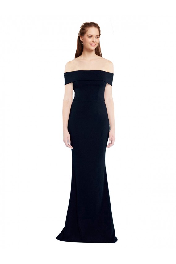 Cheap Off the Shoulder Fitted Crepe Prom Dress with Back Cut Out UK