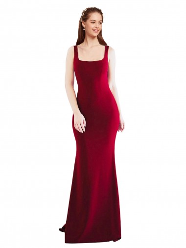 Cheap Square Neckline and Backline Fitted Crepe Prom Dress UK
