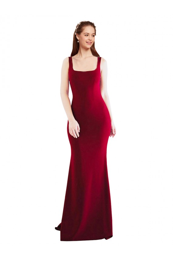 Cheap Square Neckline and Backline Fitted Crepe Prom Dress UK