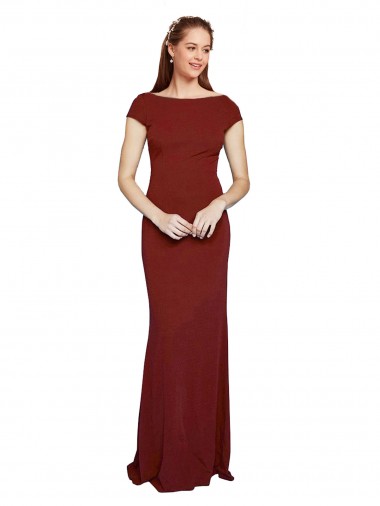 Cheap Cap Sleelves Mermaid Crepe Prom Dress Keyhole Back UK