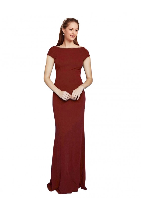 Cheap Cap Sleelves Mermaid Crepe Prom Dress Keyhole Back UK