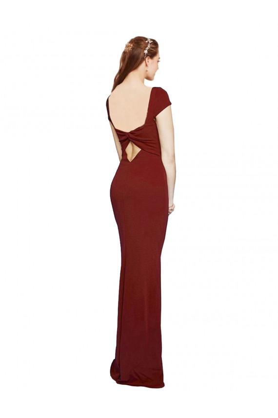 Cheap Cap Sleelves Mermaid Crepe Prom Dress Keyhole Back UK