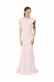 Cheap Low V-Back Long Mermaid Crepe Prom Dress with Ruffled Sleeves UK