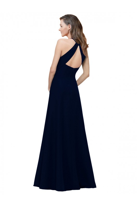 Cheap High Neck Crepe Prom Dress with Pleats and Keyhole Back UK