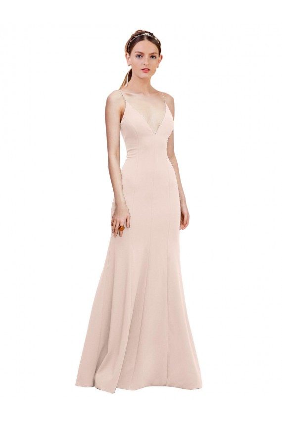 Cheap Deep V-Neck and Back Long Crepe Prom Dress UK