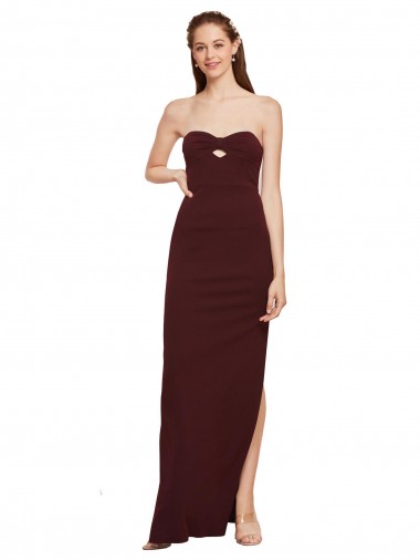 Cheap Twisted Strapless Keyhole Long Crepe Prom Dress with Slit UK