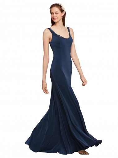 Cheap Fit and Flare Long Crepe Prom Dress with Round Neck UK