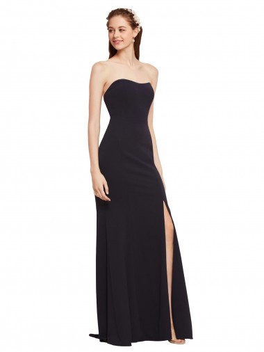 Cheap Strapless Bodycon Long Crepe Prom Dress with High Slit UK