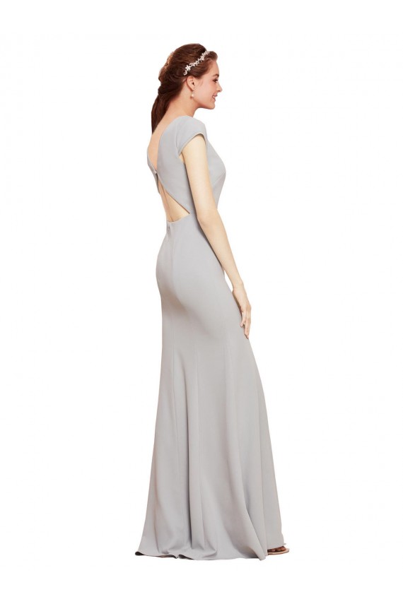 Cheap Fit and Flare Long Crepe Prom Dress with Tie Open Back UK