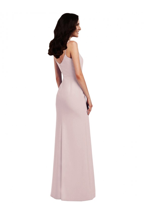 Cheap Spaghetti Strap V Back Crepe Prom Dress with Front Slit UK