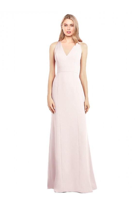 Cheap V-Neck Keyhole Back Crepe Trumpet Prom Dress UK