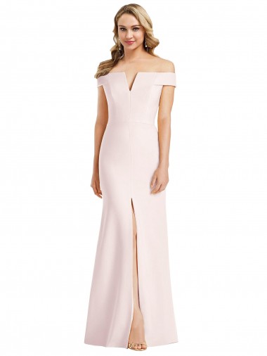 Cheap Off the Shoulder Notch Trumpet Crepe Prom Dress with Front Slit UK