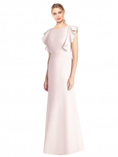 Cheap Ruffle Cap Sleeves Open Back Trumpet Prom Dress UK