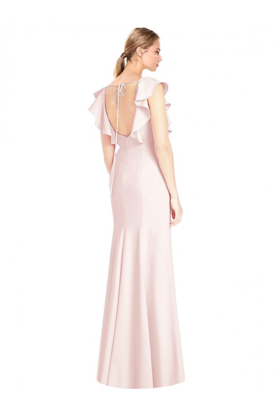 Cheap Ruffle Cap Sleeves Open Back Trumpet Prom Dress UK