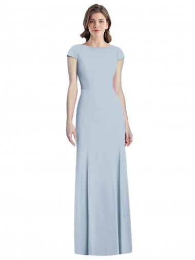 Cheap Bateau Neck Cap Sleeves Open Back Trumpet Prom Dress UK
