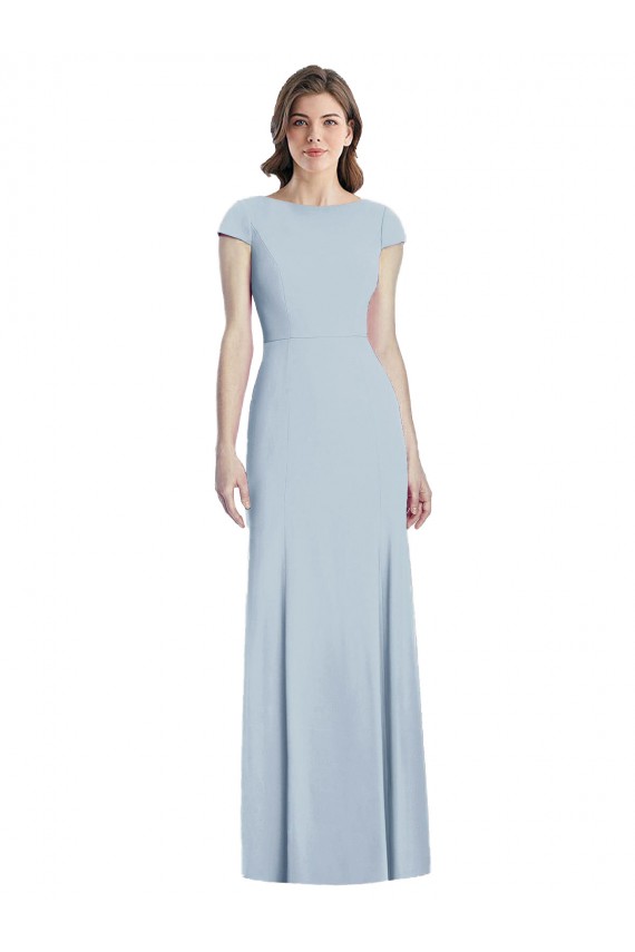 Cheap Bateau Neck Cap Sleeves Open Back Trumpet Prom Dress UK