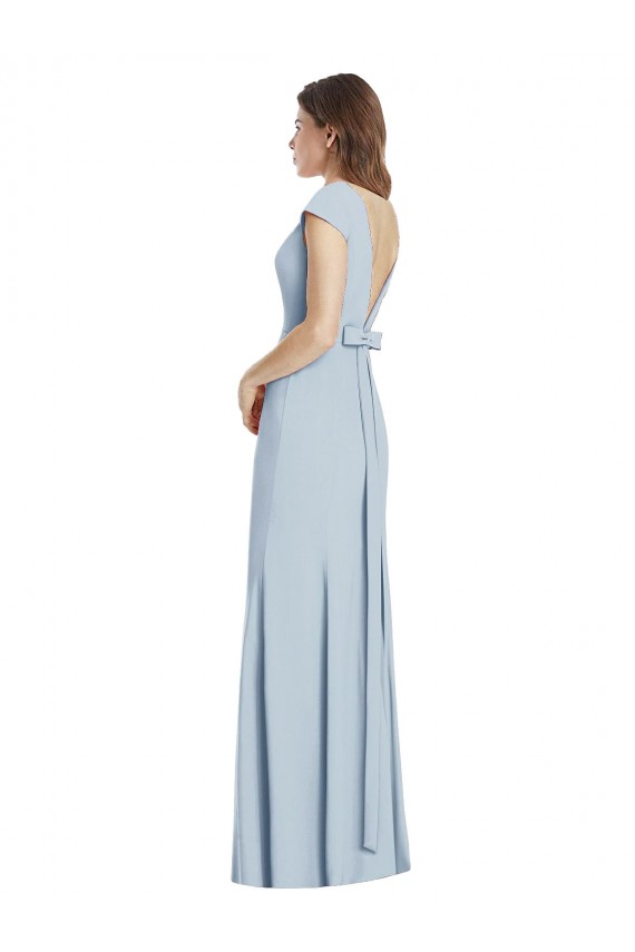 Cheap Bateau Neck Cap Sleeves Open Back Trumpet Prom Dress UK