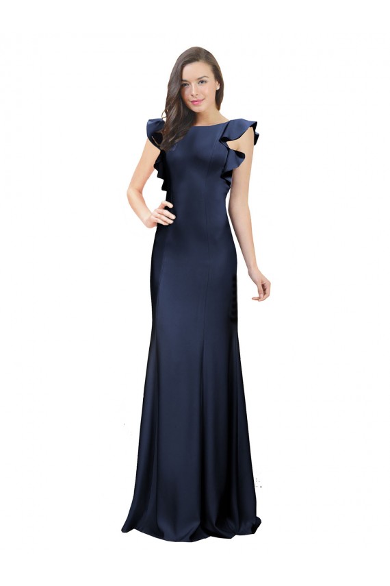 Cheap Sleeveless Crepe Prom Dress with Cascading Ruffle and Keyhole Back UK
