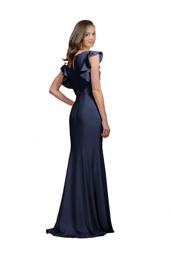 Cheap Sleeveless Crepe Prom Dress with Cascading Ruffle and Keyhole Back UK
