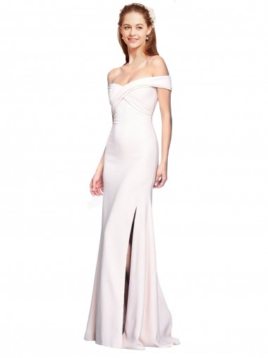 Cheap Criss Cross Off the Shoulder Crepe Prom Dress with Side Slit UK