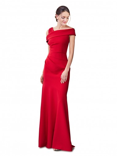 Cheap Sleeveless Ruched Crepe Mermaid Prom Dress with Off The Shoulder Detail UK