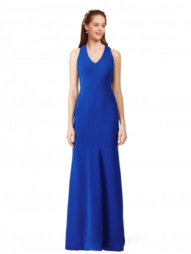 Cheap Halter V-Neck Long A-Line Crepe Prom Dress UK