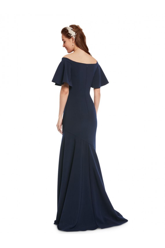 Cheap Off the Shoulder Crepe Prom Dress with Short Ruffle Sleeves. UK