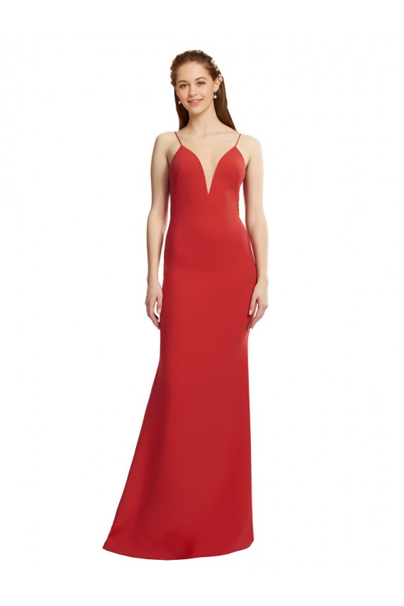 Cheap Mermaid Plunging V-Neck Crepe Prom Dress with Wide Open Back UK