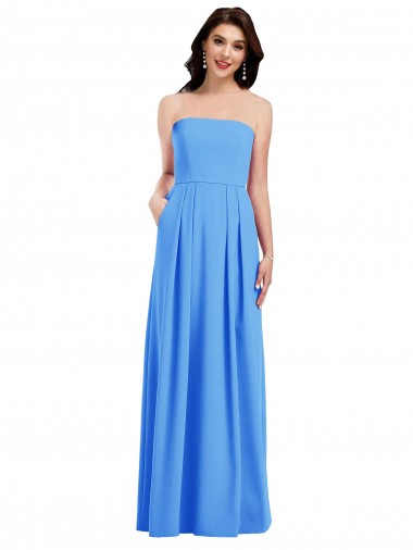 Cheap Strapless Pleated Skirt Crepe Prom Dress with Pockets UK